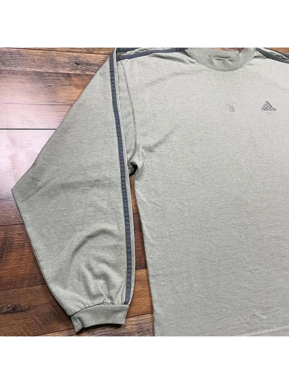 Vintage Adidas Shirt Size Large Green Gray Striped Long Sleeve Embroidered Logo